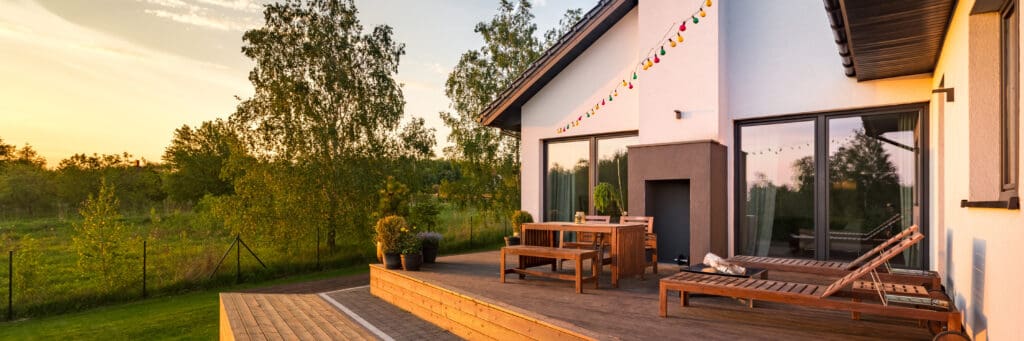 Modern house with patio and functional outdoor furniture